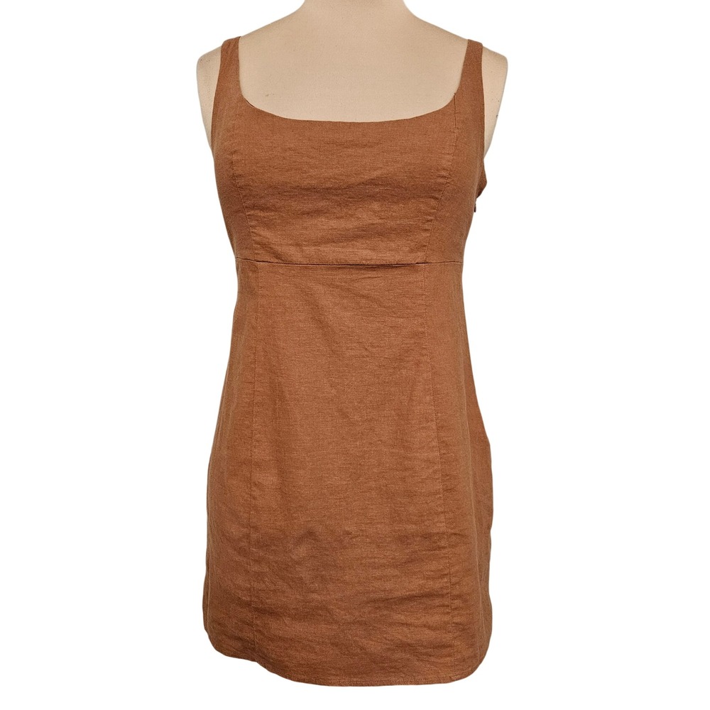 Urban Outfitters Terracotta Brown Linen Blend‎ Square Neck Mini Dress Large